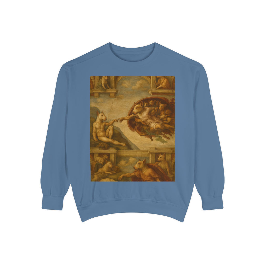 Bull Terrier The Creation of Adam — after Michelangelo, 1512 | Crewneck
