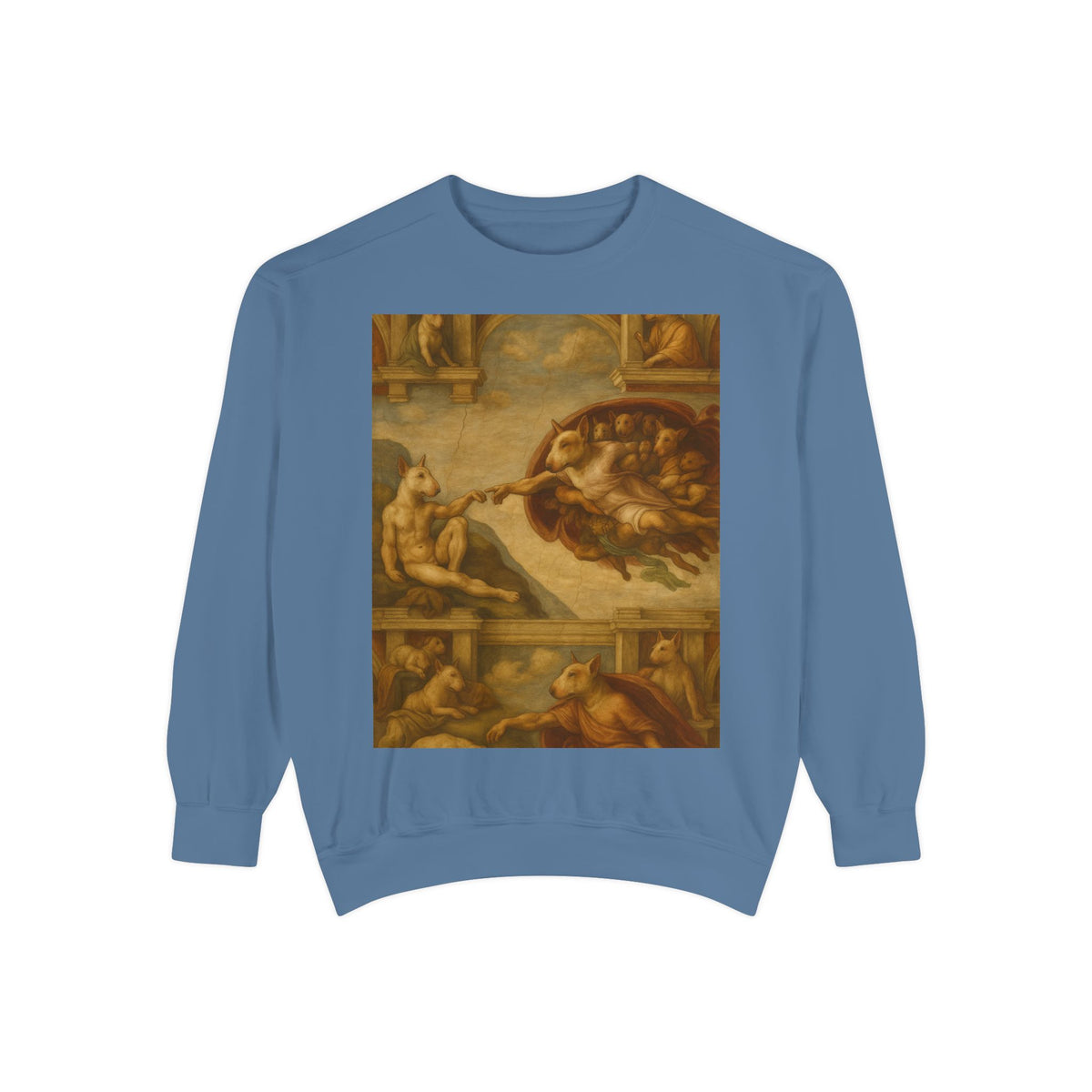 Bull Terrier The Creation of Adam — after Michelangelo, 1512 | Crewneck