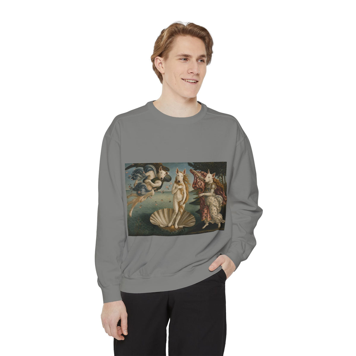 Bull Terrier The Birth of Venus — after Sandro Botticelli, c.1485 | Crewneck