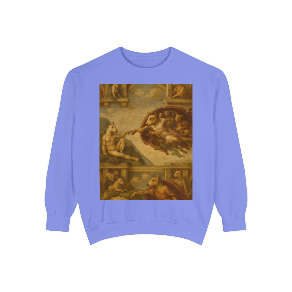Bull Terrier The Creation of Adam — after Michelangelo, 1512 | Crewneck