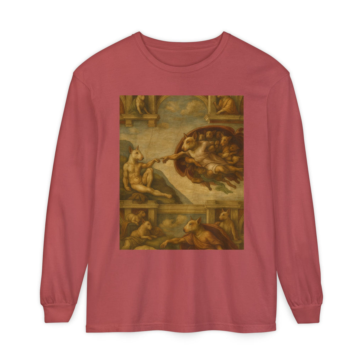 Bull Terrier The Creation of Adam — after Michelangelo, 1512 | Long Sleeve