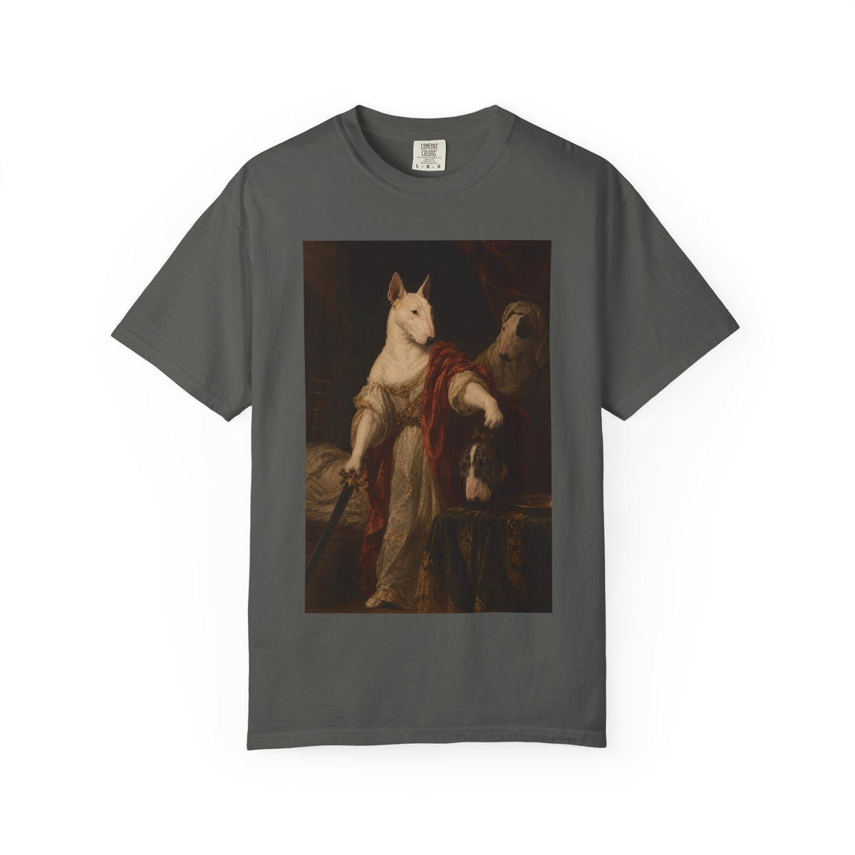 Bull Terrier Judith with the Head of Holofernes — after David Teniers the Younger, 1650s | Garment-Dyed Tee