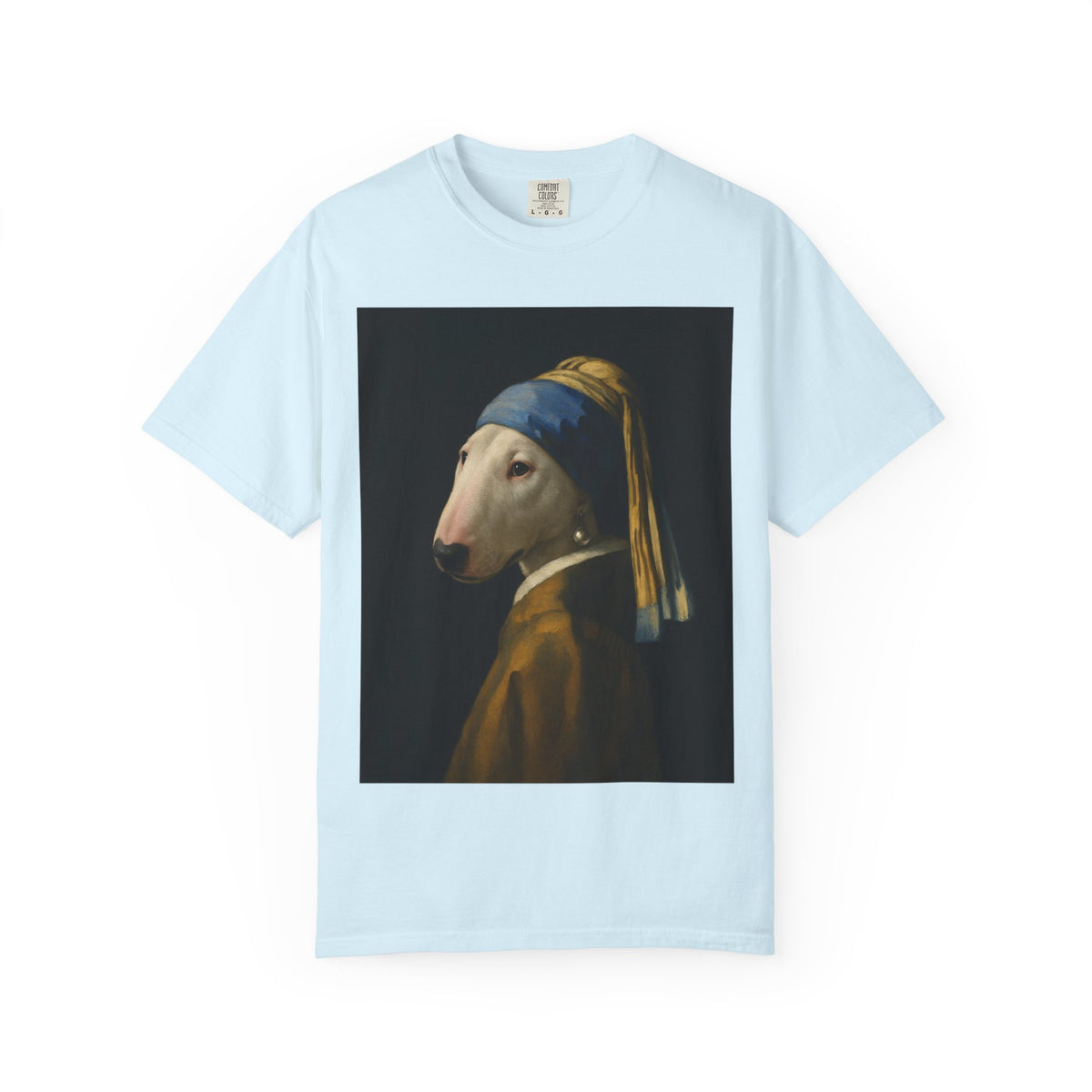 Bull Terrier Girl with a Pearl Earring — after Johannes Vermeer, c.1665 | Garment-Dyed Tee