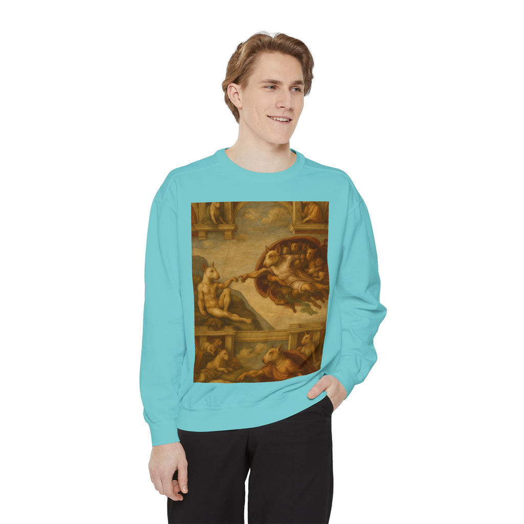 Bull Terrier The Creation of Adam — after Michelangelo, 1512 | Crewneck