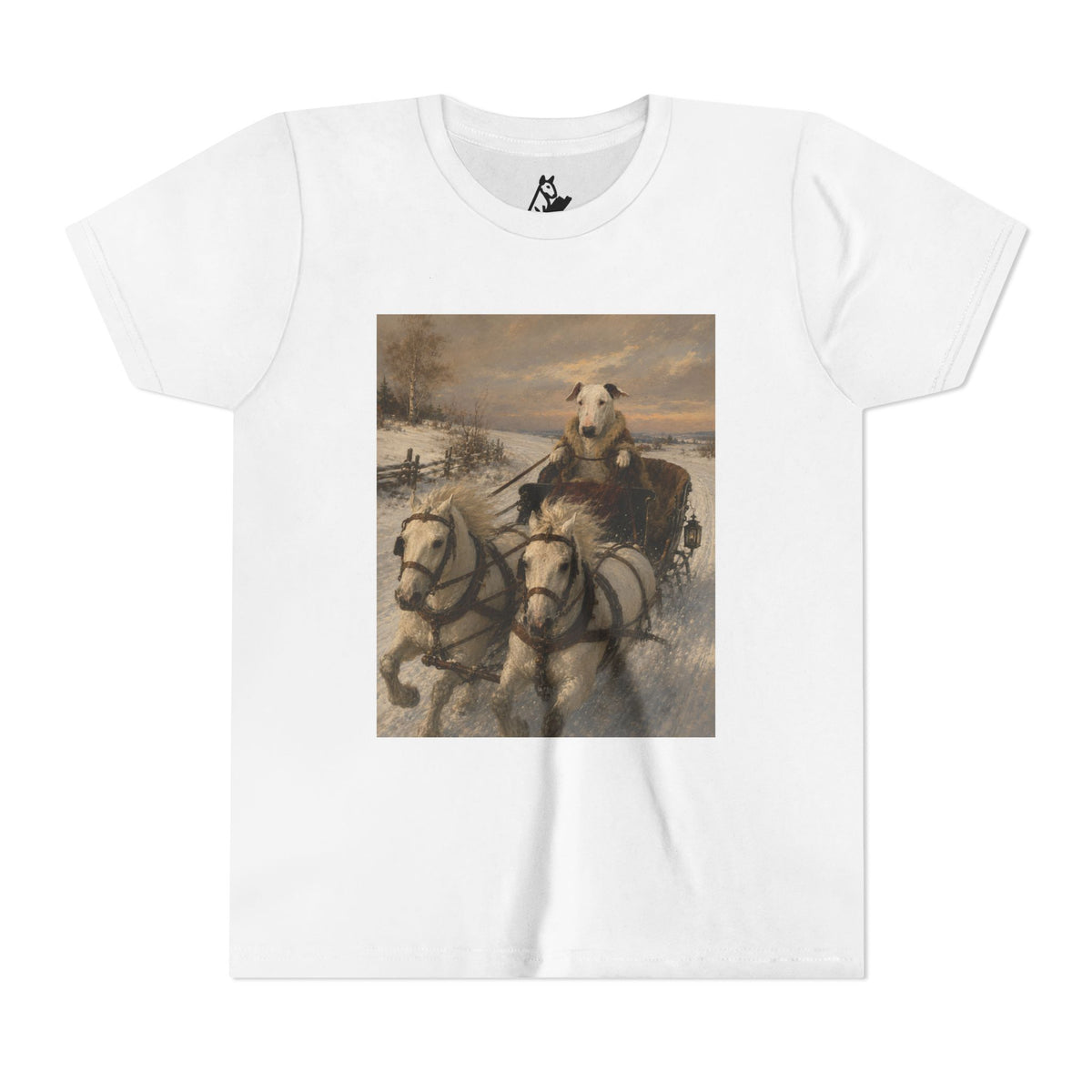 Bull Terrier Sleigh Ride — after Alfred Wierusz-Kowalski, c.1890 | Youth Tee