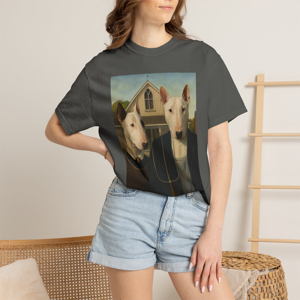 Bull Terrier American Gothic — after Grant Wood, 1930 | Garment-Dyed Tee