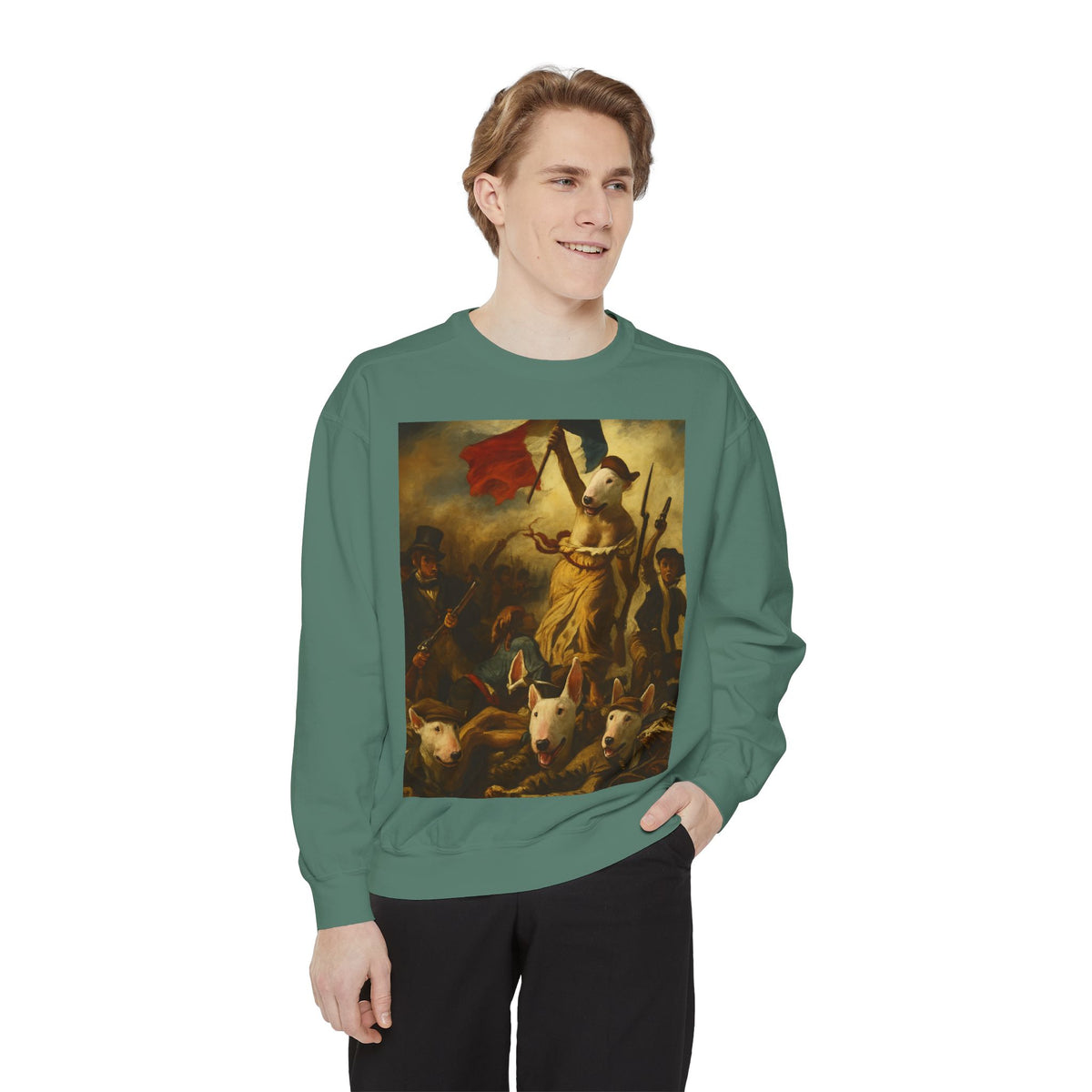 Bull Terrier Liberty Leading the People — after Eugene Delacroix, 1830 | Crewneck