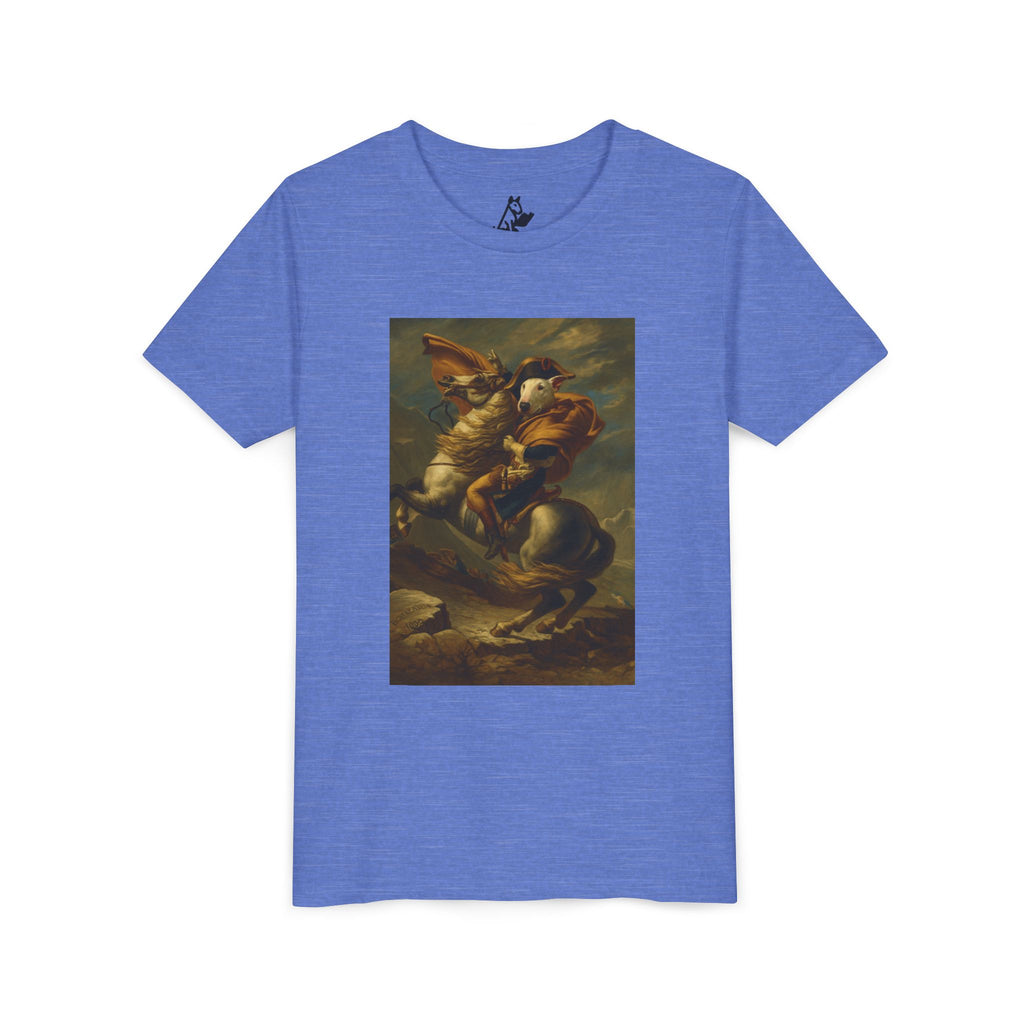 Bull Terrier Napoleon Crossing the Alps — after Jacques-Louis David, 1801 | Youth Tee