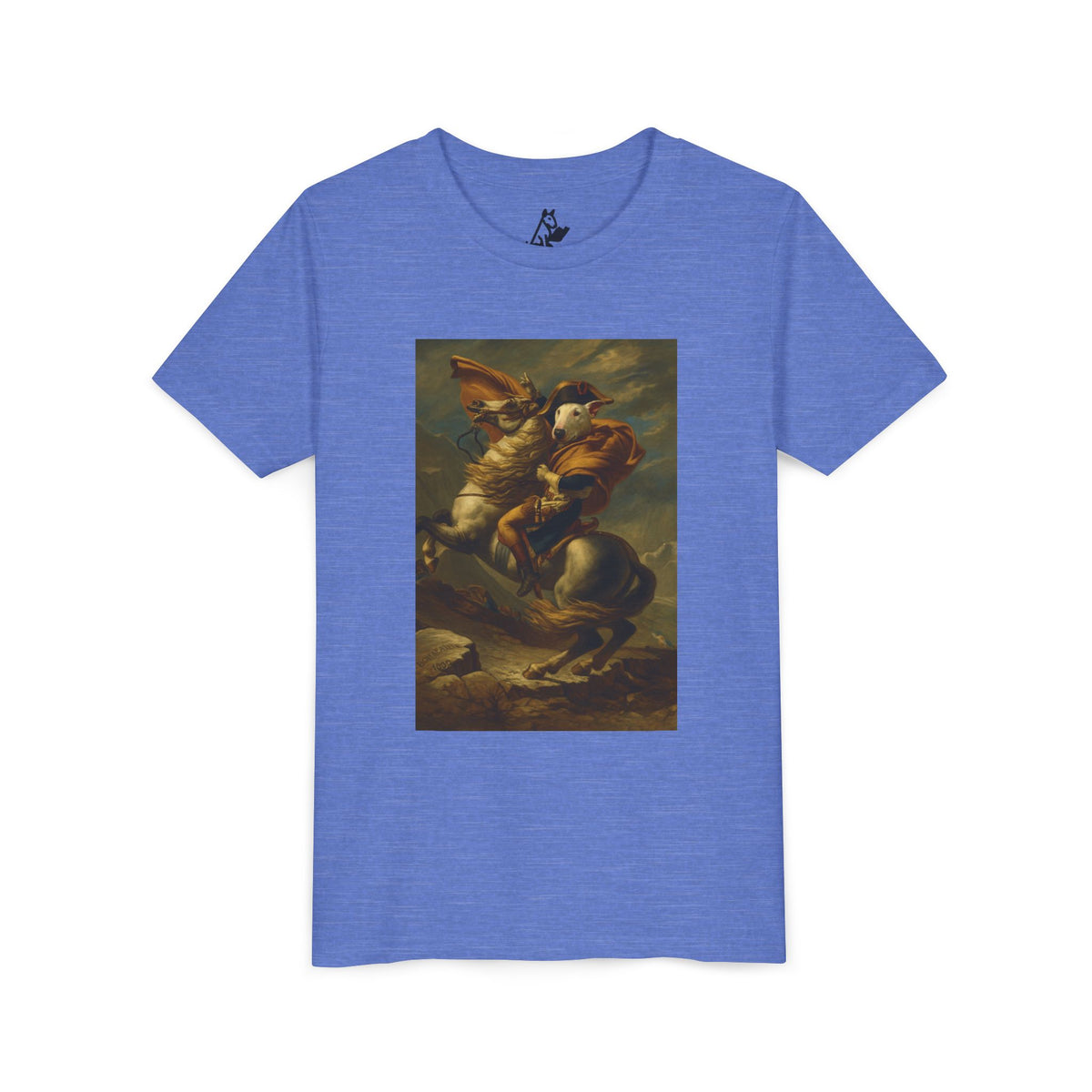 Bull Terrier Napoleon Crossing the Alps — after Jacques-Louis David, 1801 | Youth Tee