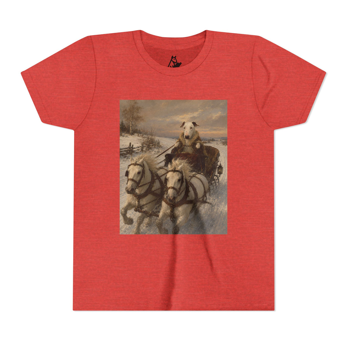 Bull Terrier Sleigh Ride — after Alfred Wierusz-Kowalski, c.1890 | Youth Tee
