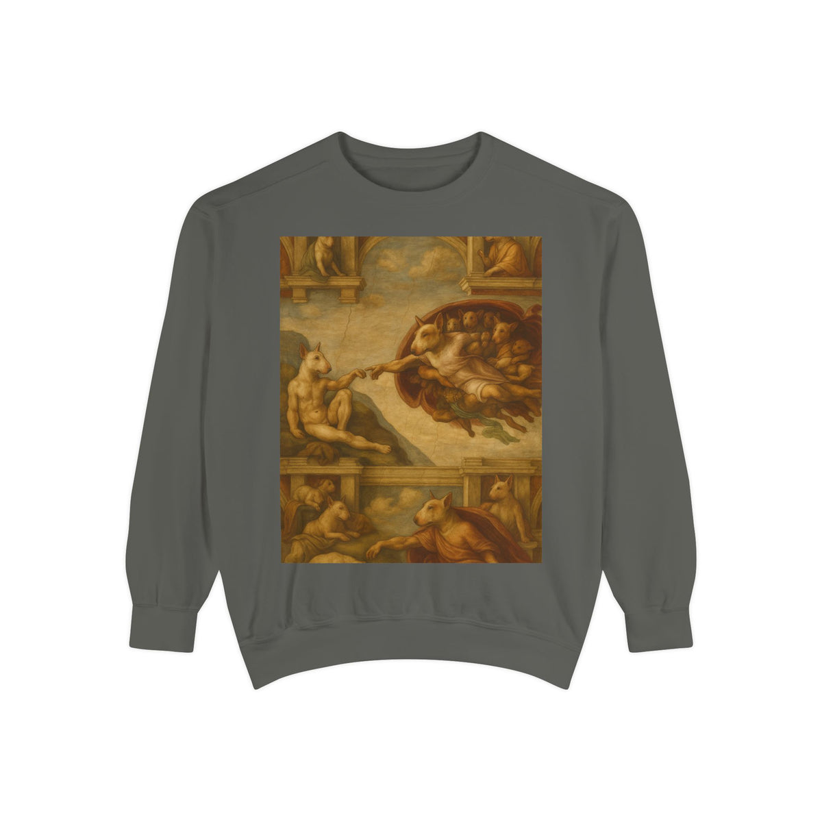 Bull Terrier The Creation of Adam — after Michelangelo, 1512 | Crewneck
