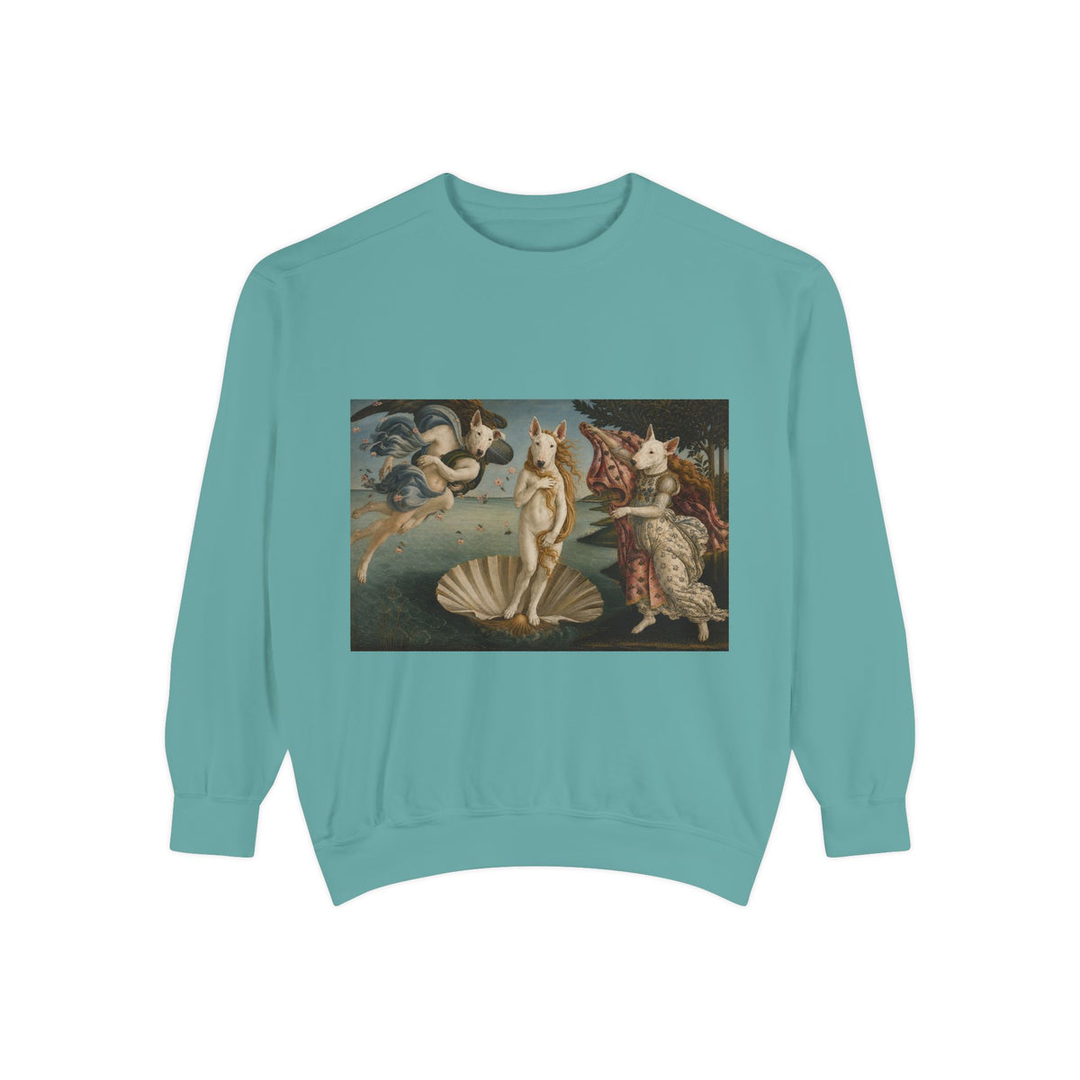 Bull Terrier The Birth of Venus — after Sandro Botticelli, c.1485 | Crewneck