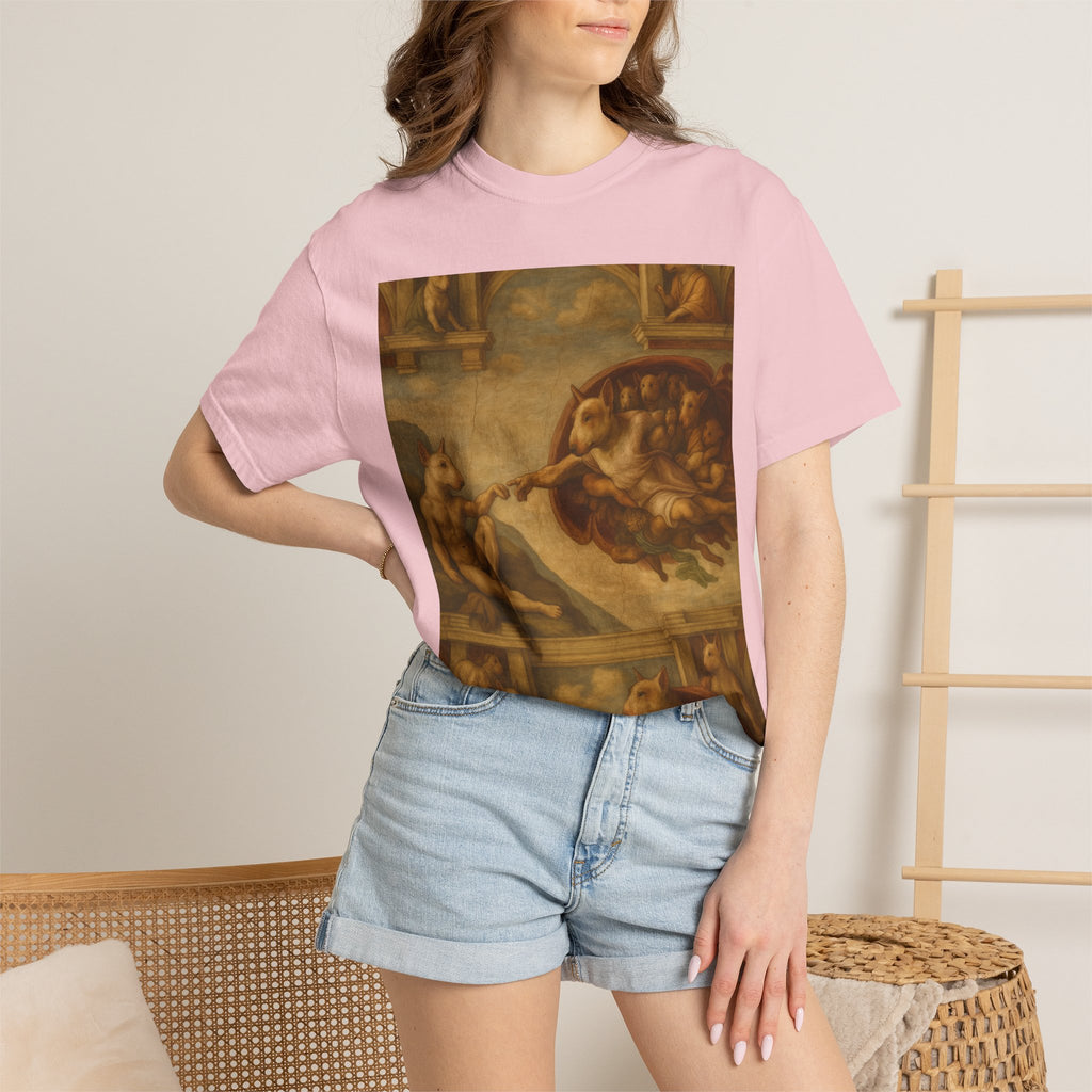 Bull Terrier The Creation of Adam — after Michelangelo, 1512 | Garment-Dyed Tee