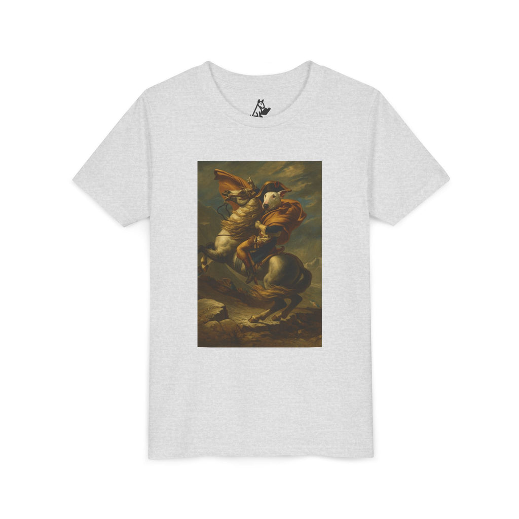 Bull Terrier Napoleon Crossing the Alps — after Jacques-Louis David, 1801 | Youth Tee