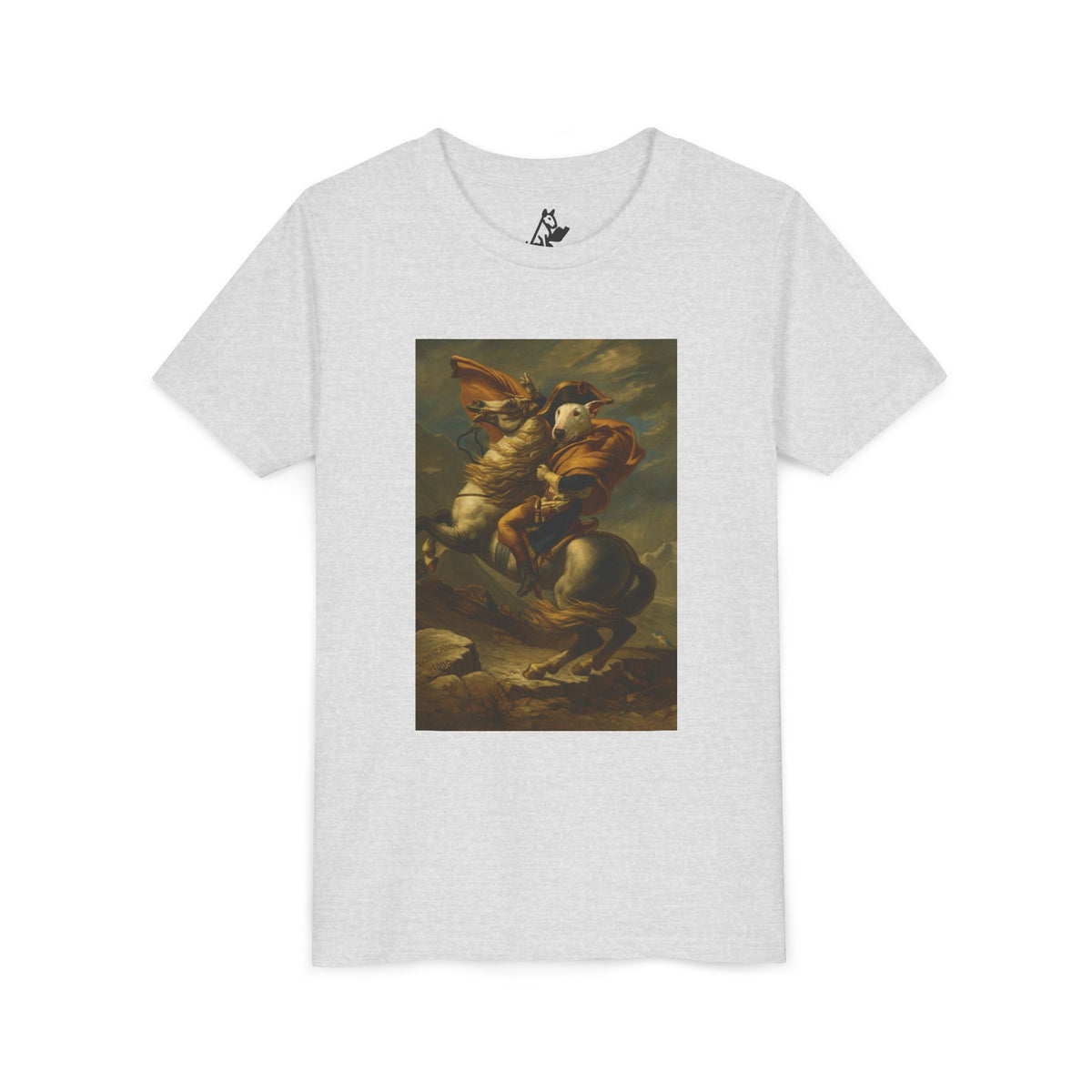 Bull Terrier Napoleon Crossing the Alps — after Jacques-Louis David, 1801 | Youth Tee