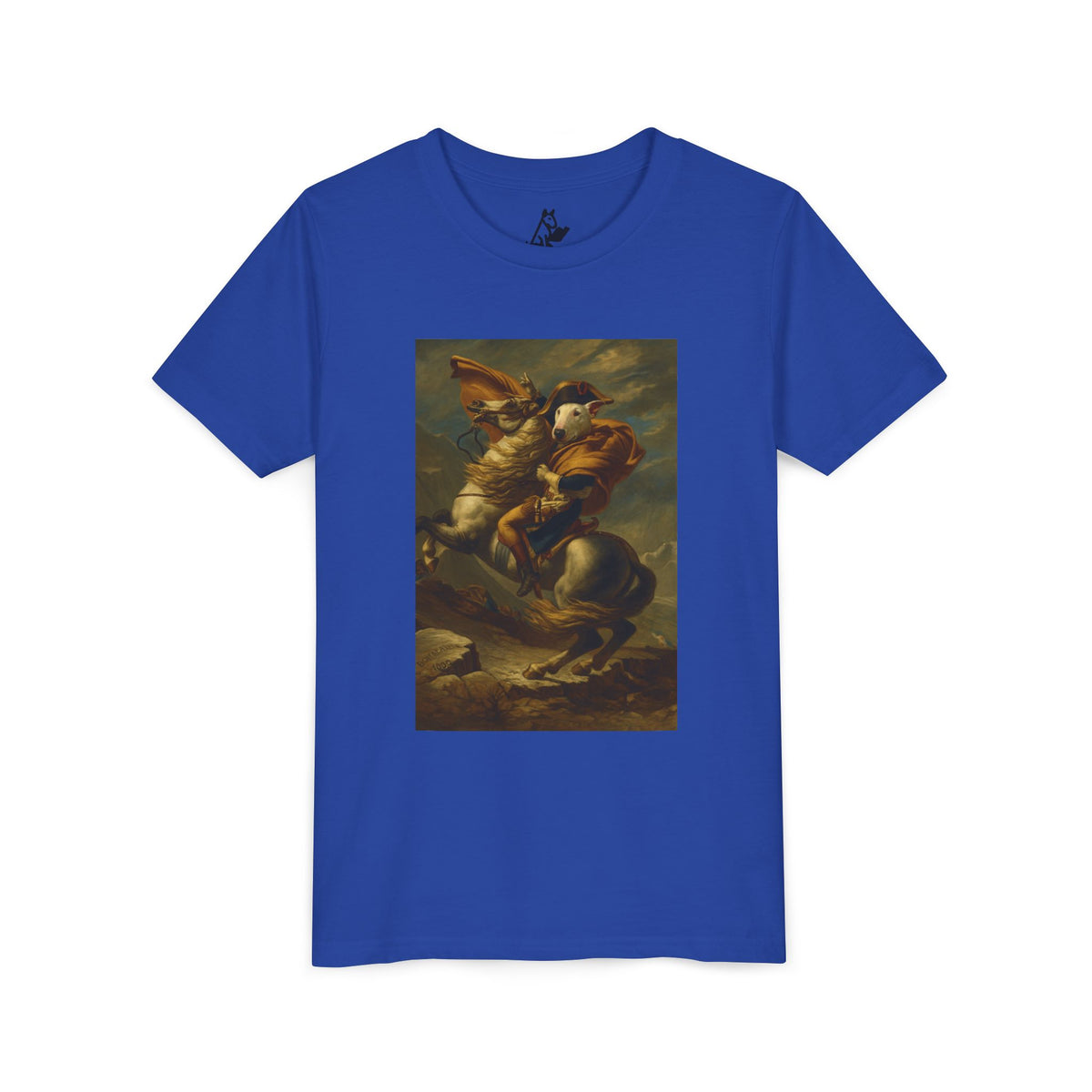 Bull Terrier Napoleon Crossing the Alps — after Jacques-Louis David, 1801 | Youth Tee