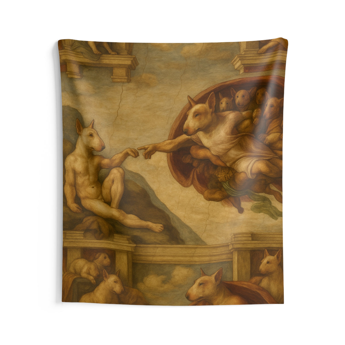 Bull Terrier The Creation of Adam — after Michelangelo, 1512 | Tapestry