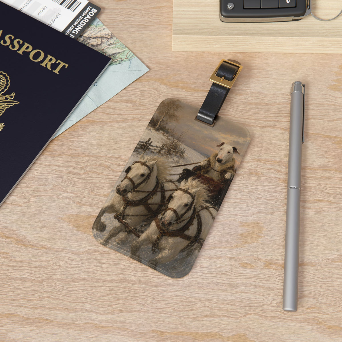Bull Terrier Sleigh Ride — after Alfred Wierusz-Kowalski, c.1890 | Luggage Tag