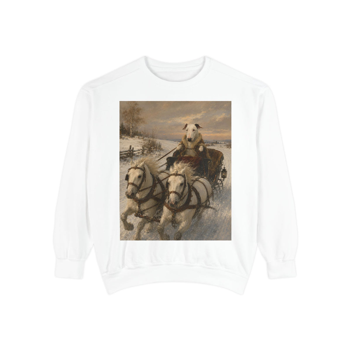 Bull Terrier Sleigh Ride — after Alfred Wierusz-Kowalski, c.1890 | Crewneck