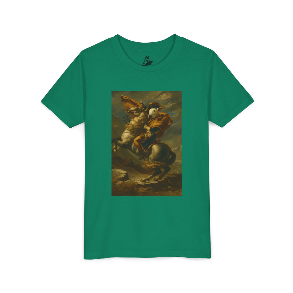 Bull Terrier Napoleon Crossing the Alps — after Jacques-Louis David, 1801 | Youth Tee