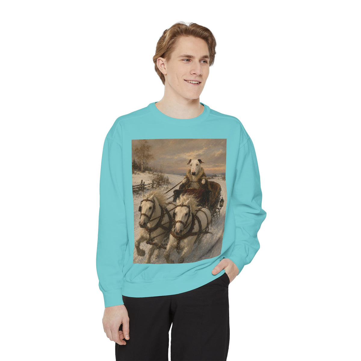 Bull Terrier Sleigh Ride — after Alfred Wierusz-Kowalski, c.1890 | Crewneck