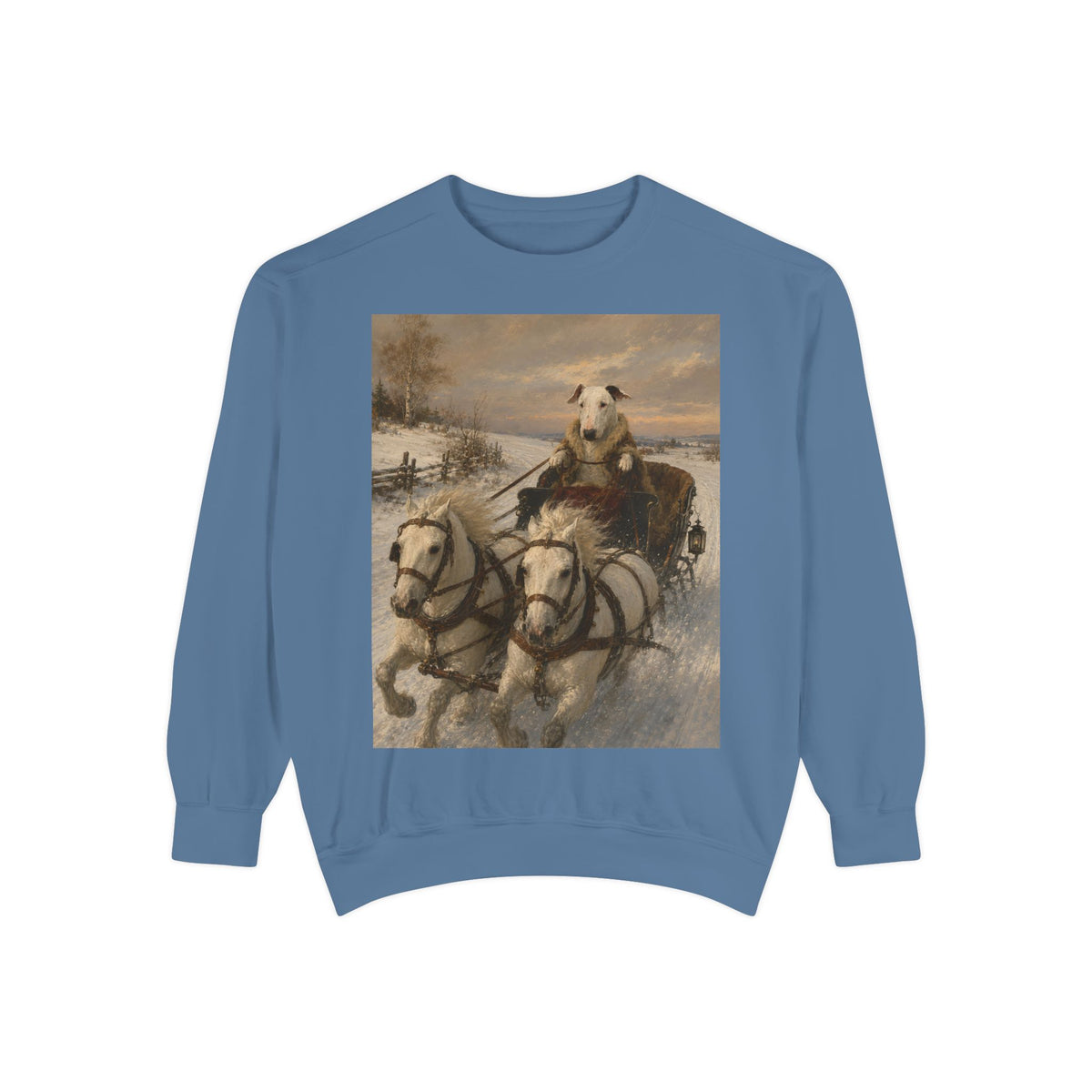 Bull Terrier Sleigh Ride — after Alfred Wierusz-Kowalski, c.1890 | Crewneck