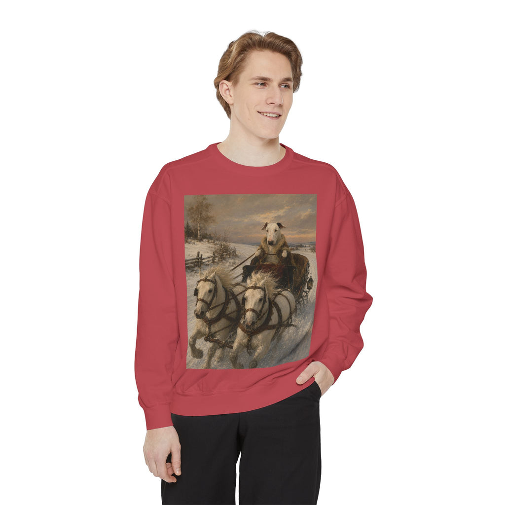 Bull Terrier Sleigh Ride — after Alfred Wierusz-Kowalski, c.1890 | Crewneck