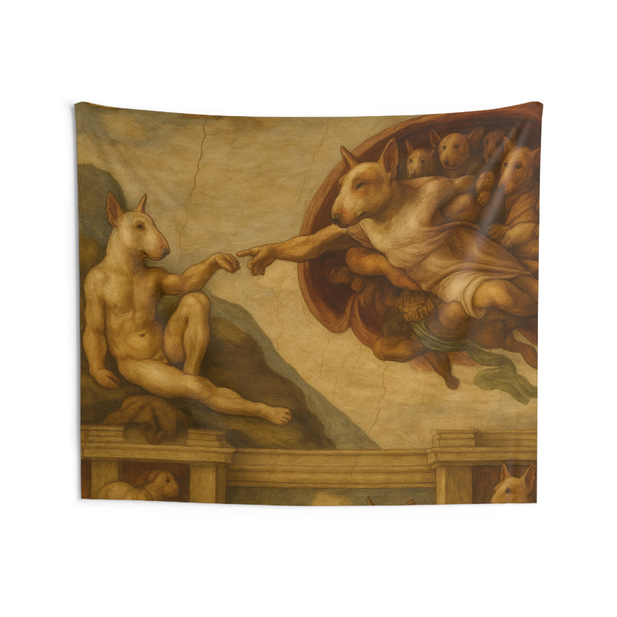 Bull Terrier The Creation of Adam — after Michelangelo, 1512 | Tapestry