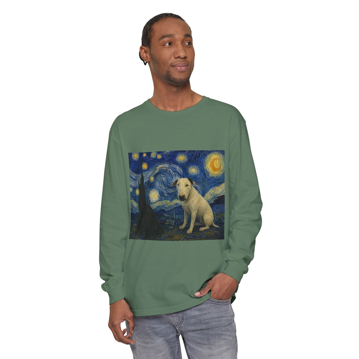 Bull Terrier The Starry Night — after Vincent van Gogh, 1889 | Long Sleeve