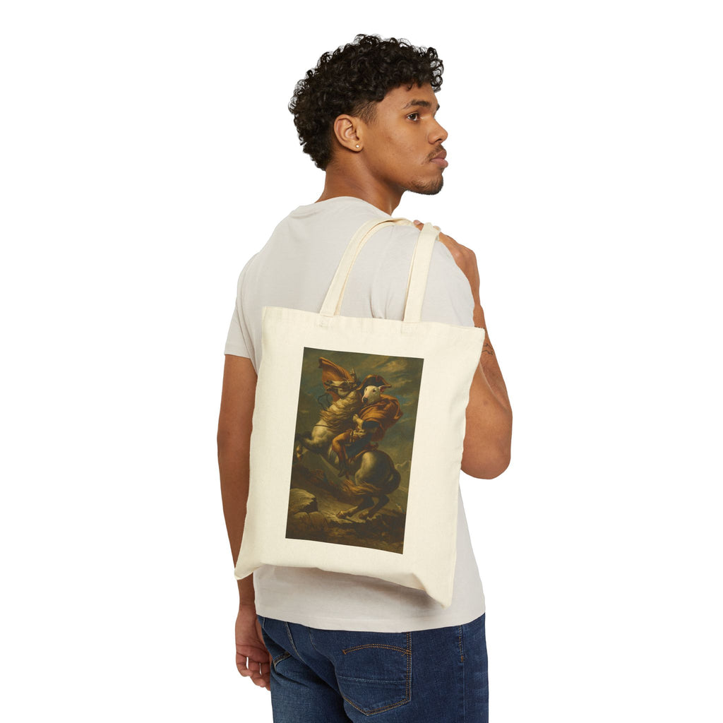 Bull Terrier Napoleon Crossing the Alps — after Jacques-Louis David, 1801 | Canvas Tote