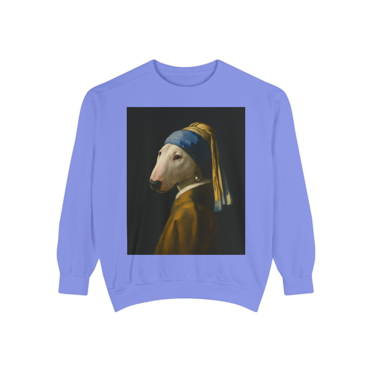 Bull Terrier Girl with a Pearl Earring — after Johannes Vermeer, c.1665 | Crewneck