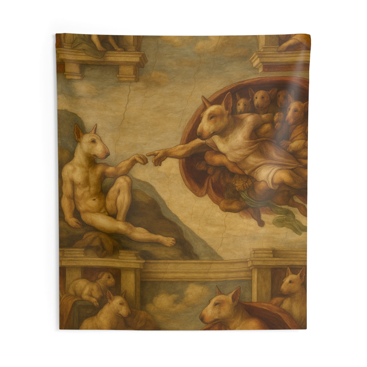 Bull Terrier The Creation of Adam — after Michelangelo, 1512 | Tapestry