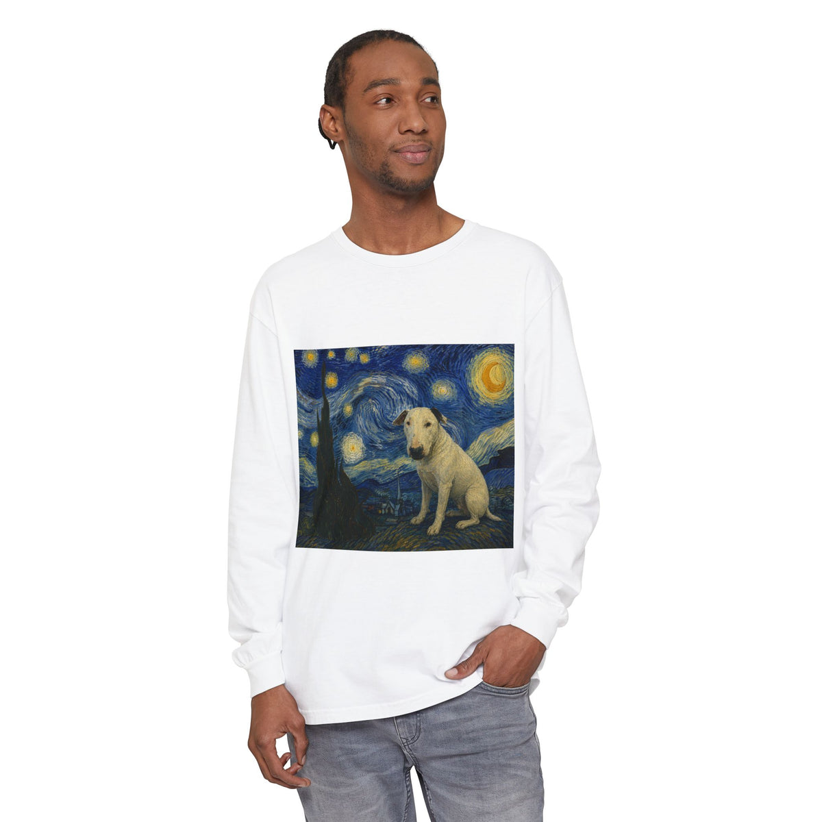 Bull Terrier The Starry Night — after Vincent van Gogh, 1889 | Long Sleeve