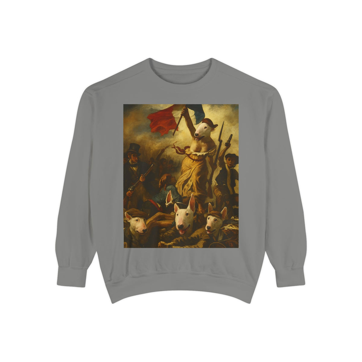 Bull Terrier Liberty Leading the People — after Eugene Delacroix, 1830 | Crewneck