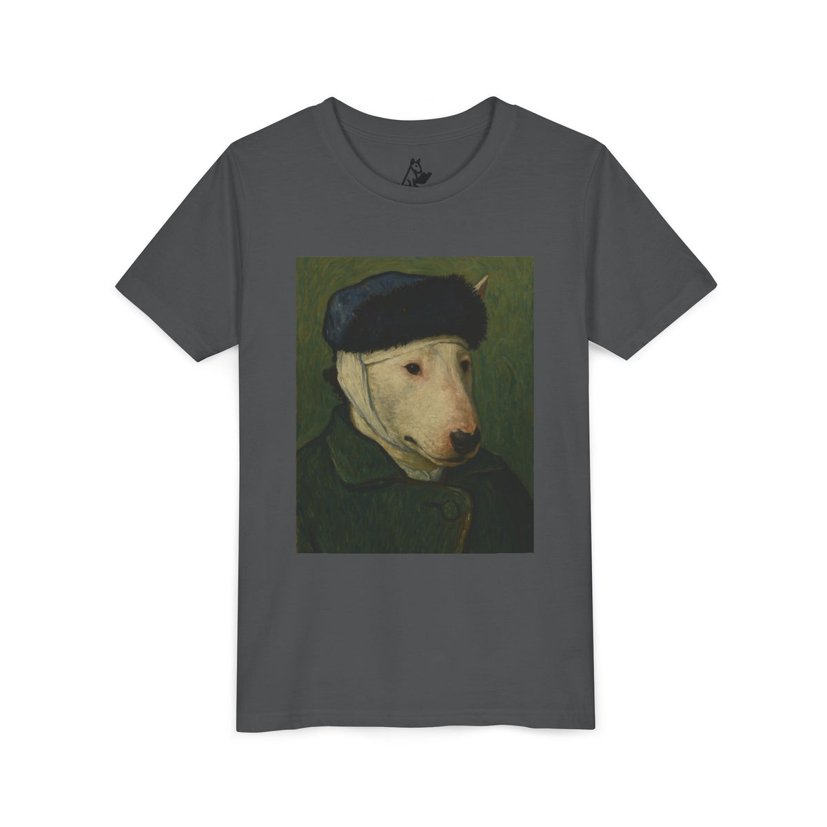Bull Terrier Self-Portrait with Bandaged Ear — after Vincent van Gogh, 1889 | Youth Tee