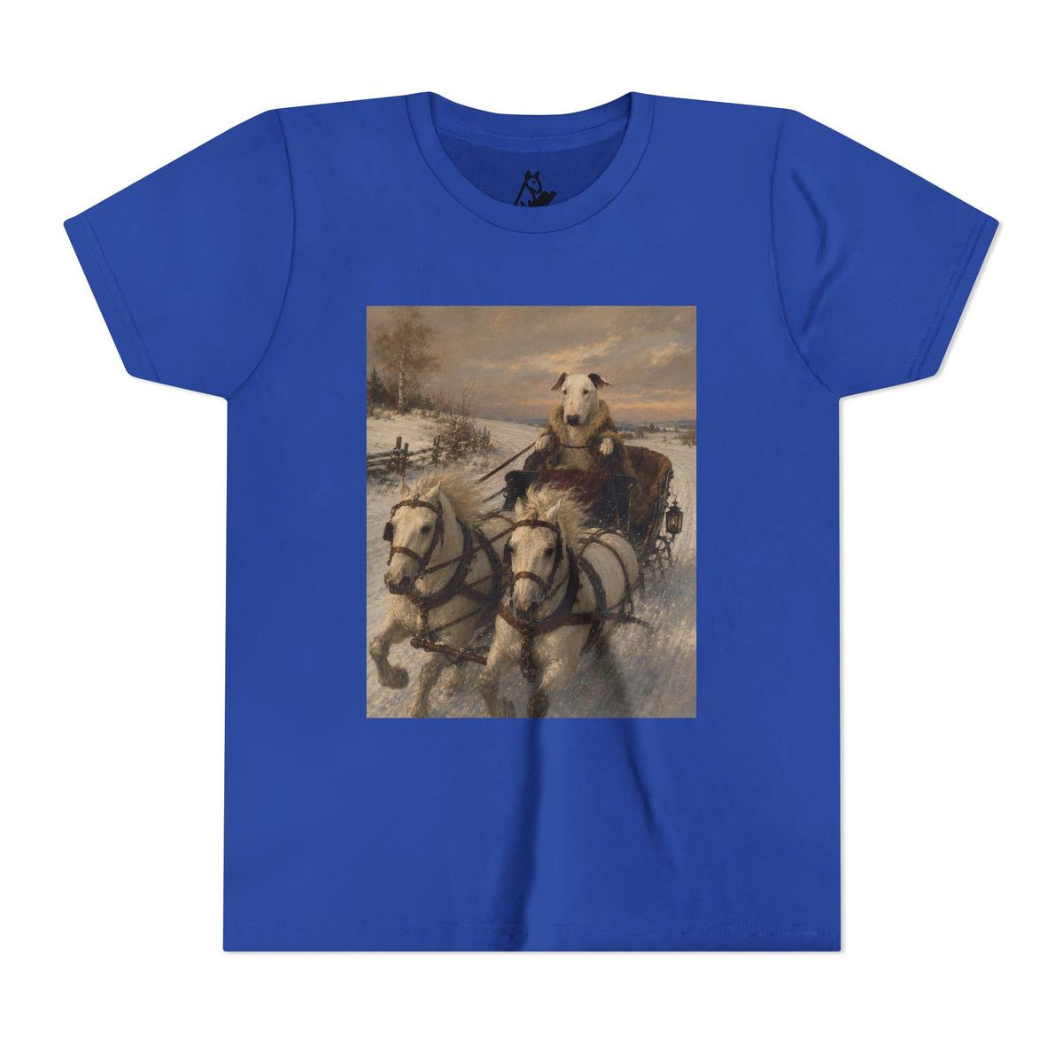 Bull Terrier Sleigh Ride — after Alfred Wierusz-Kowalski, c.1890 | Youth Tee