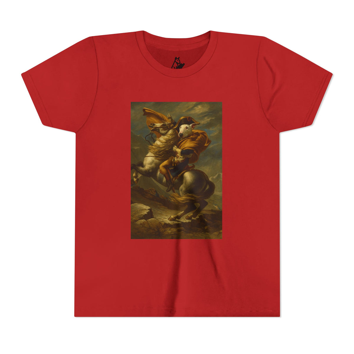 Bull Terrier Napoleon Crossing the Alps — after Jacques-Louis David, 1801 | Youth Tee
