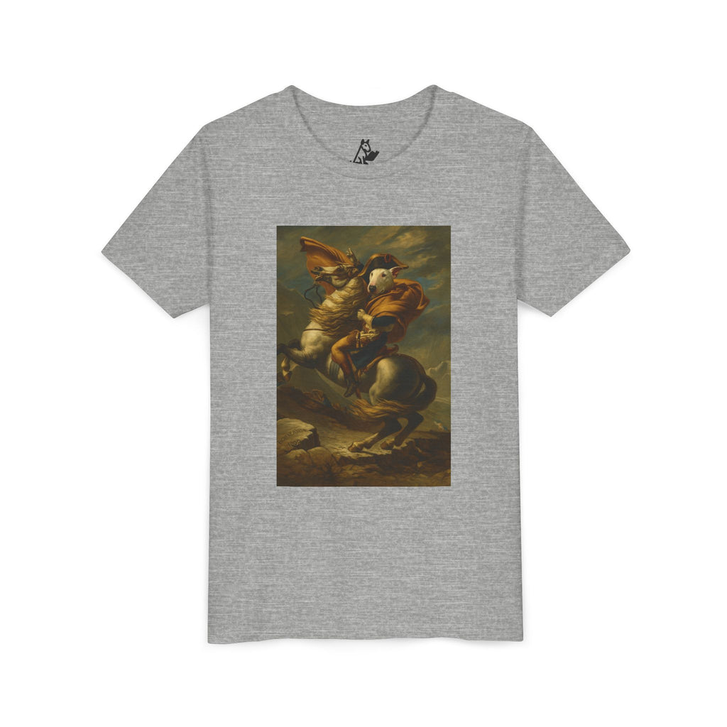 Bull Terrier Napoleon Crossing the Alps — after Jacques-Louis David, 1801 | Youth Tee