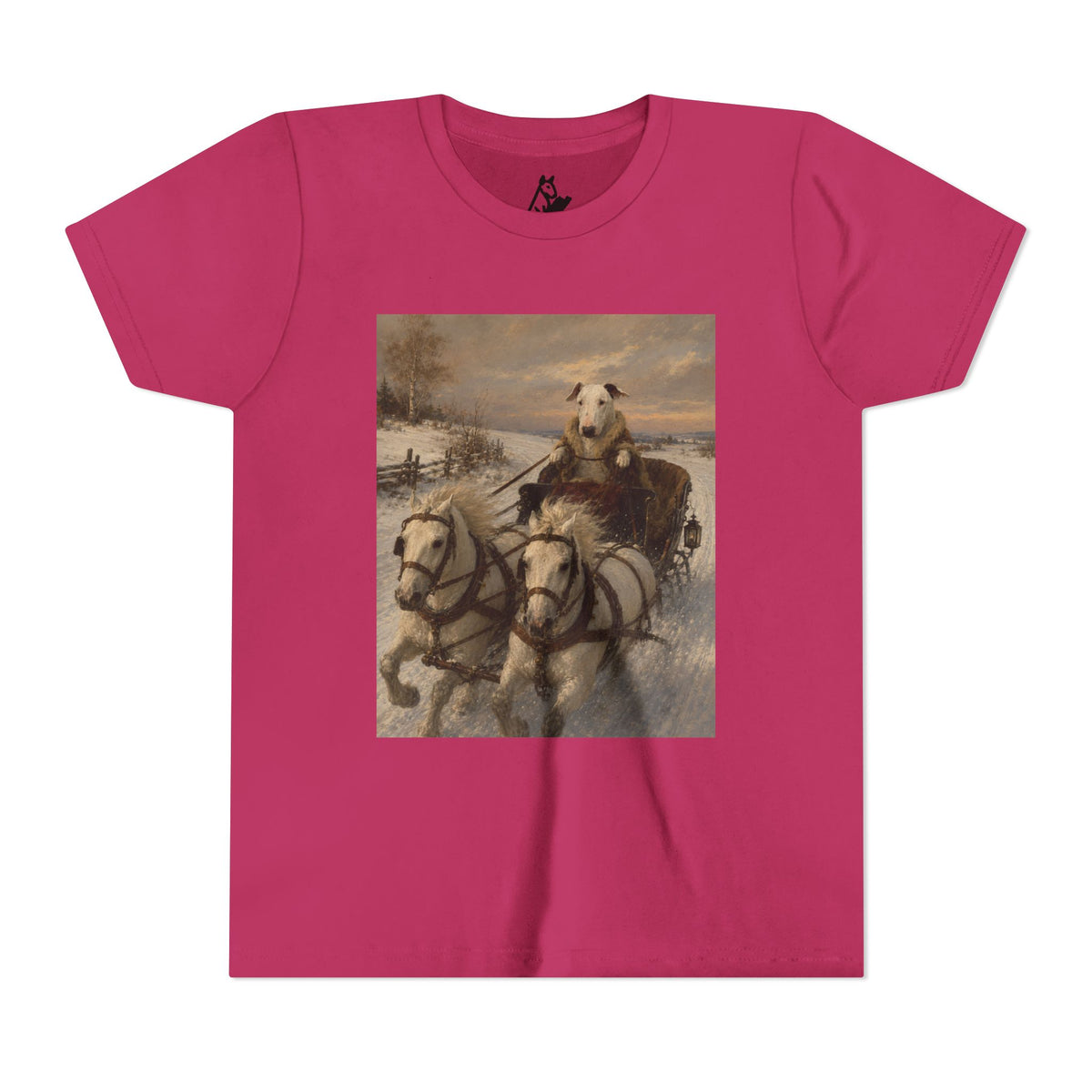 Bull Terrier Sleigh Ride — after Alfred Wierusz-Kowalski, c.1890 | Youth Tee