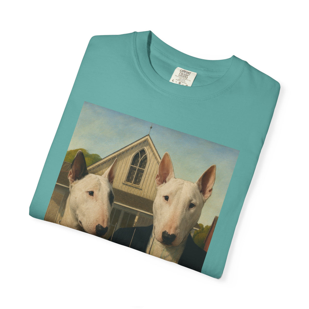 Bull Terrier American Gothic — after Grant Wood, 1930 | Garment-Dyed Tee