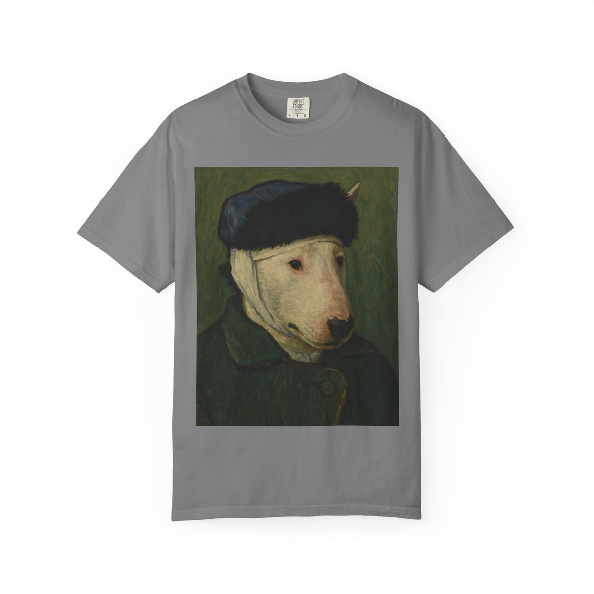 Bull Terrier Self-Portrait with Bandaged Ear — after Vincent van Gogh, 1889 | Garment-Dyed Tee