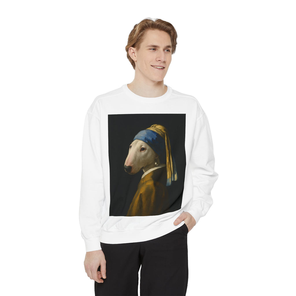 Bull Terrier Girl with a Pearl Earring — after Johannes Vermeer, c.1665 | Crewneck