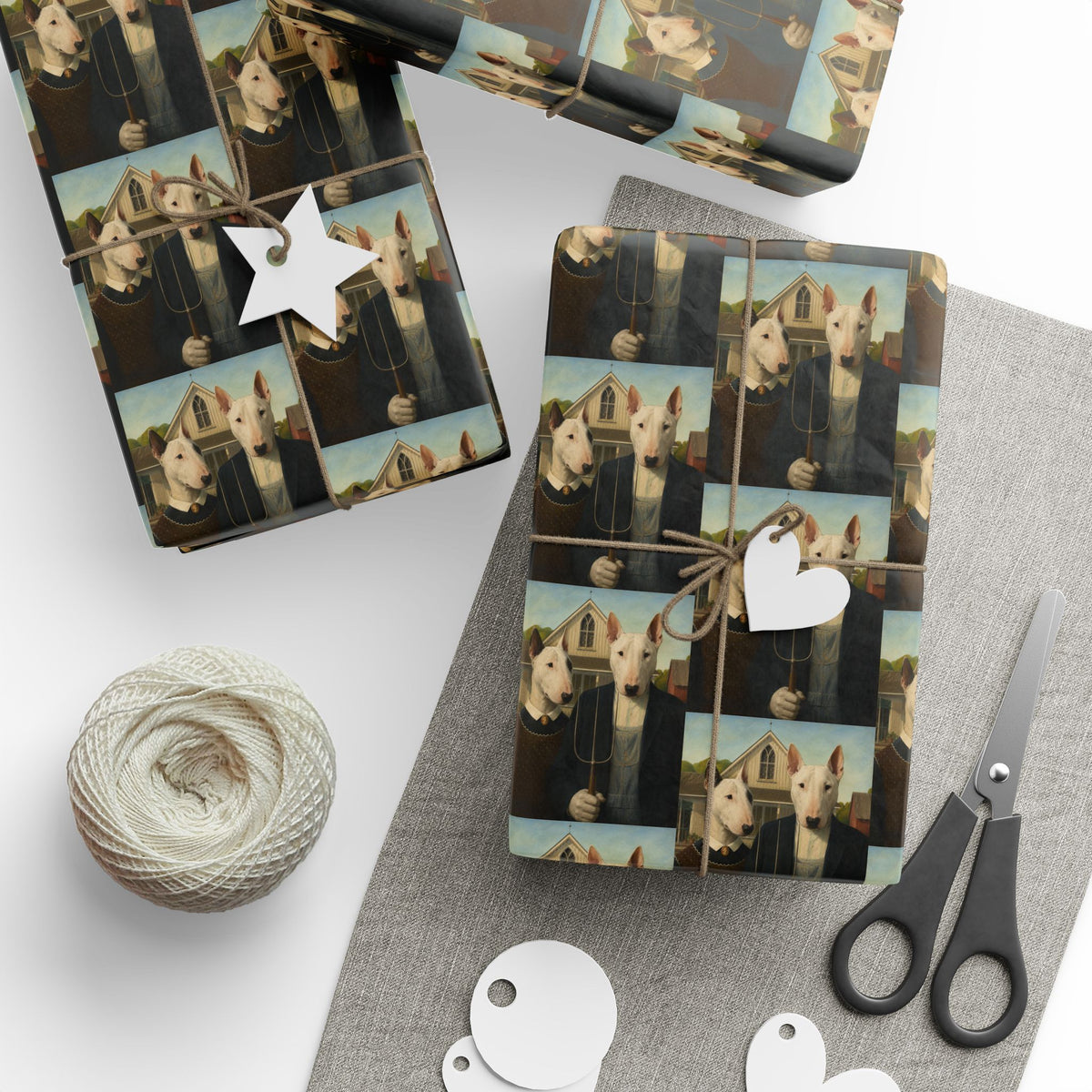 Bull Terrier American Gothic — after Grant Wood, 1930 | Wrapping Paper