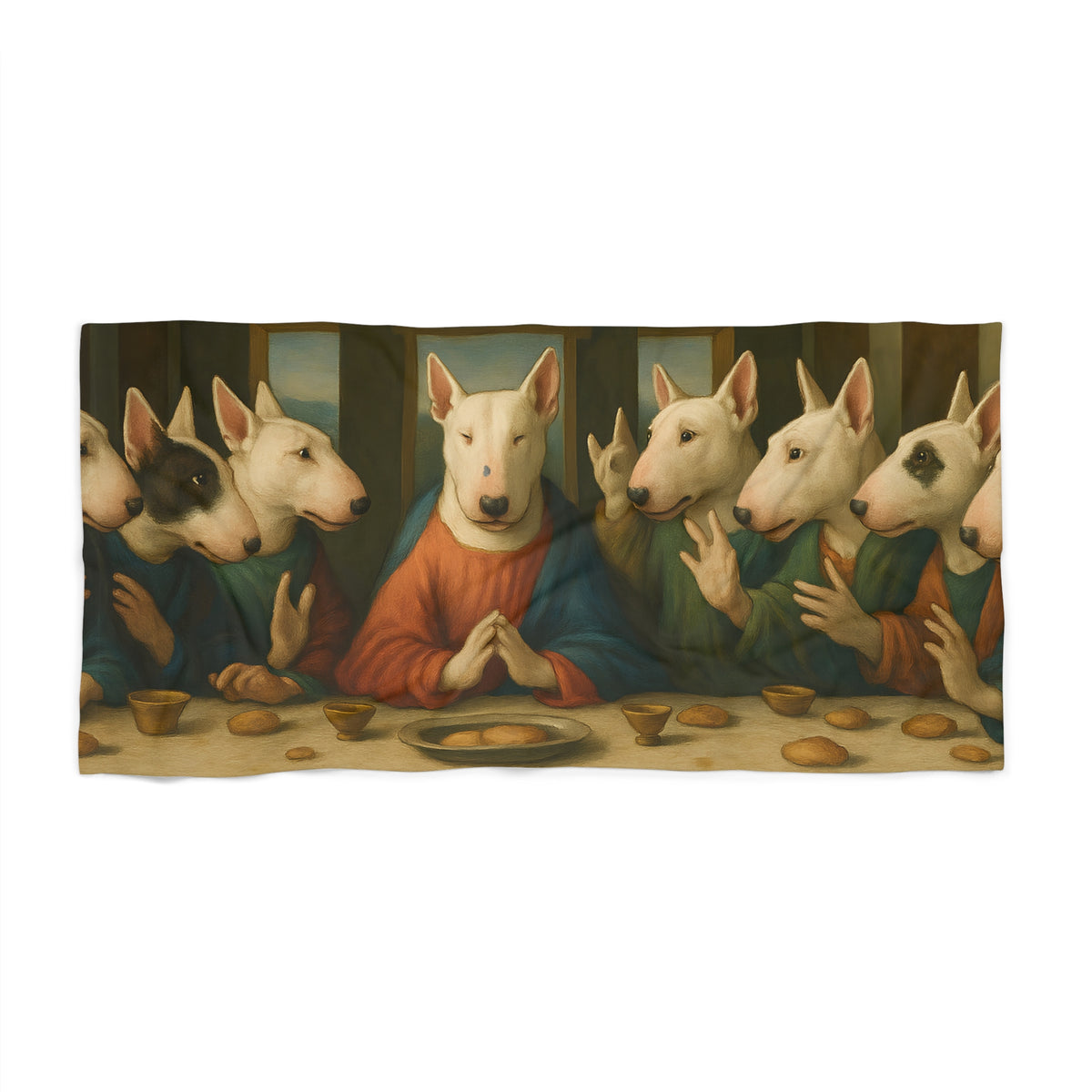Bull Terrier The Last Supper — after Leonardo da Vinci, 1498 | Beach Towel