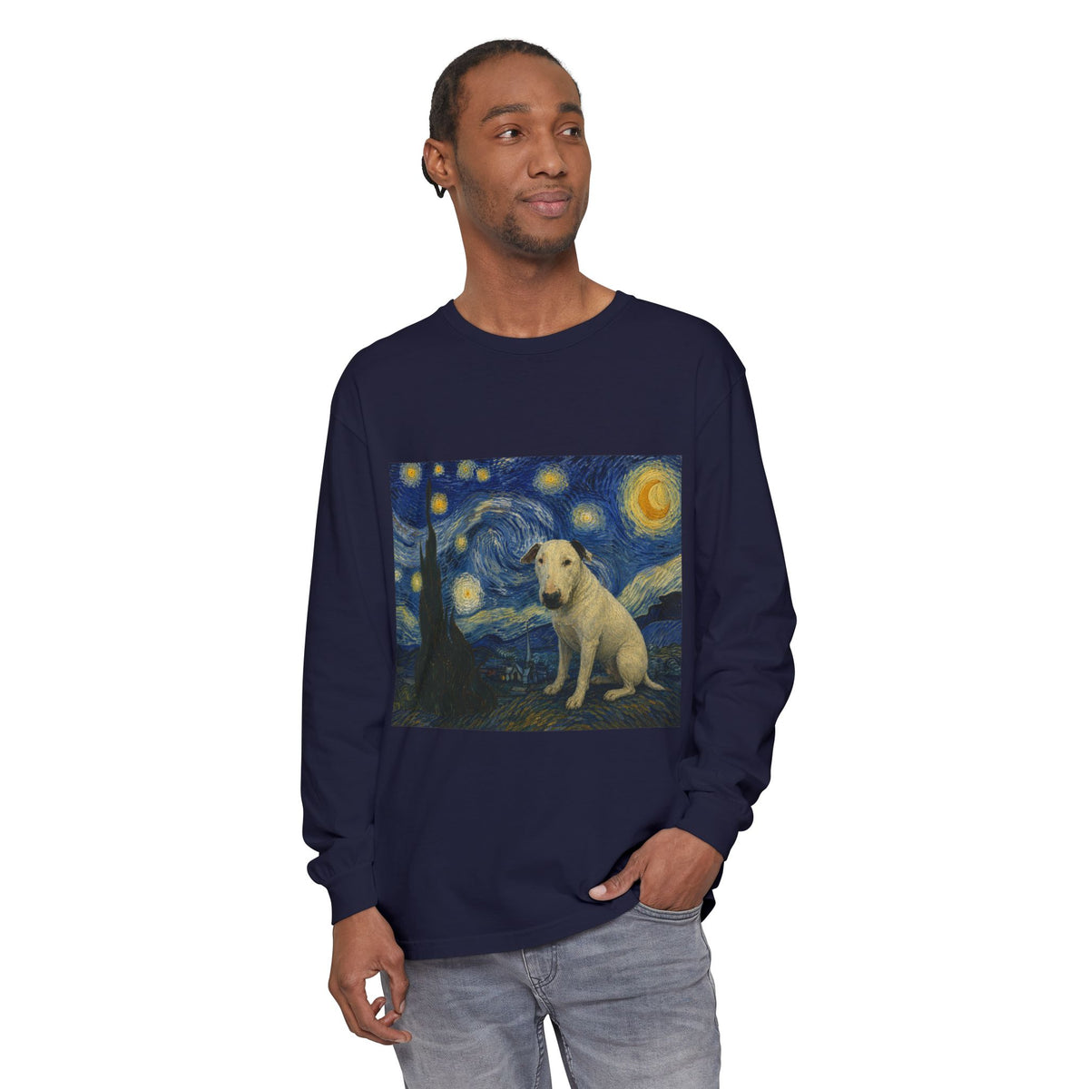 Bull Terrier The Starry Night — after Vincent van Gogh, 1889 | Long Sleeve
