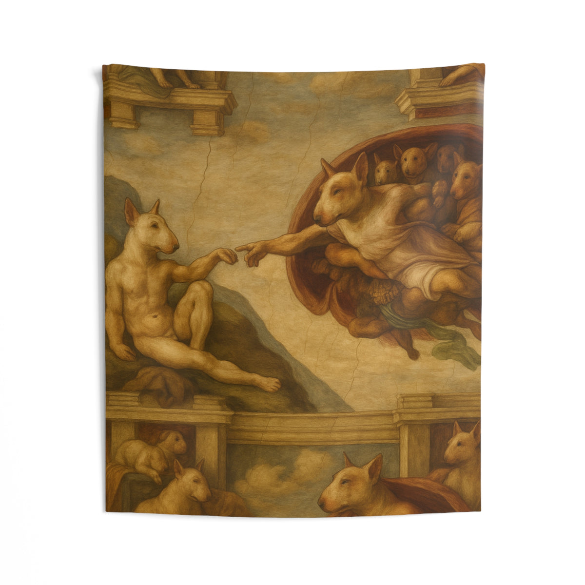 Bull Terrier The Creation of Adam — after Michelangelo, 1512 | Tapestry