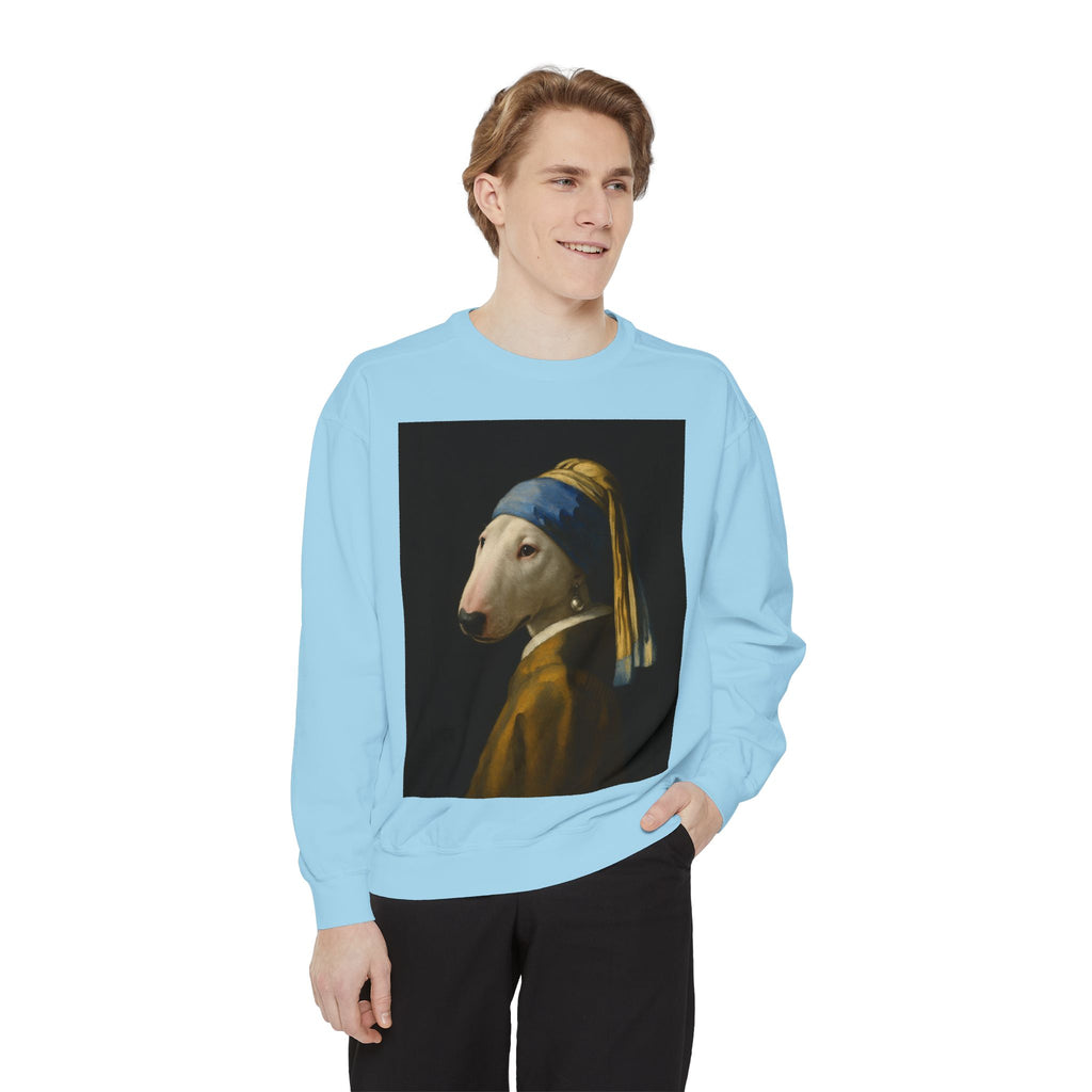 Bull Terrier Girl with a Pearl Earring — after Johannes Vermeer, c.1665 | Crewneck
