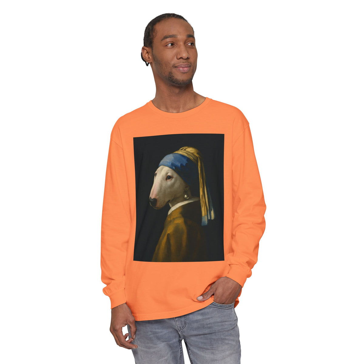 Bull Terrier Girl with a Pearl Earring — after Johannes Vermeer, c.1665 | Long Sleeve