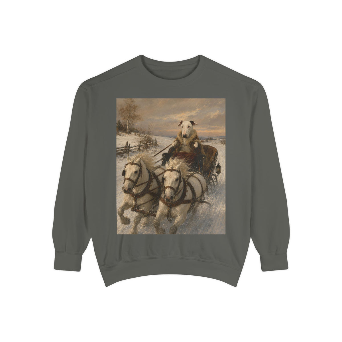 Bull Terrier Sleigh Ride — after Alfred Wierusz-Kowalski, c.1890 | Crewneck