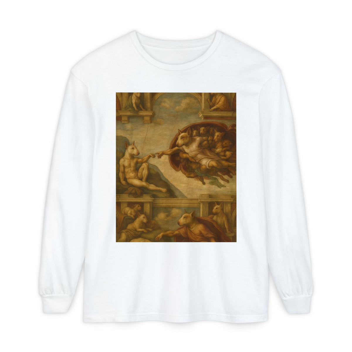 Bull Terrier The Creation of Adam — after Michelangelo, 1512 | Long Sleeve